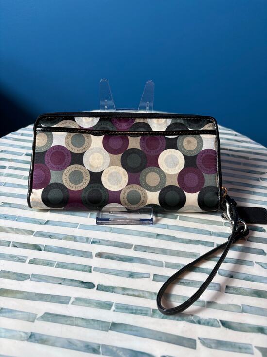 Coach Handbags - Coach Madison Signature Circles Large Zip-Around Wristlet